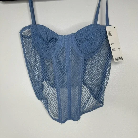 Urban Outfitters out from under blue overdrive fishnet corset NWT medium - Picture 3 of 6